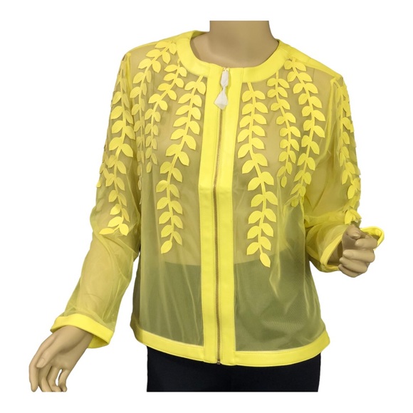Colleen Lopez Faux Leather Leaf and Mesh Jacket in Lemon Yellow. Sz: XS. NWT! - Picture 1 of 6